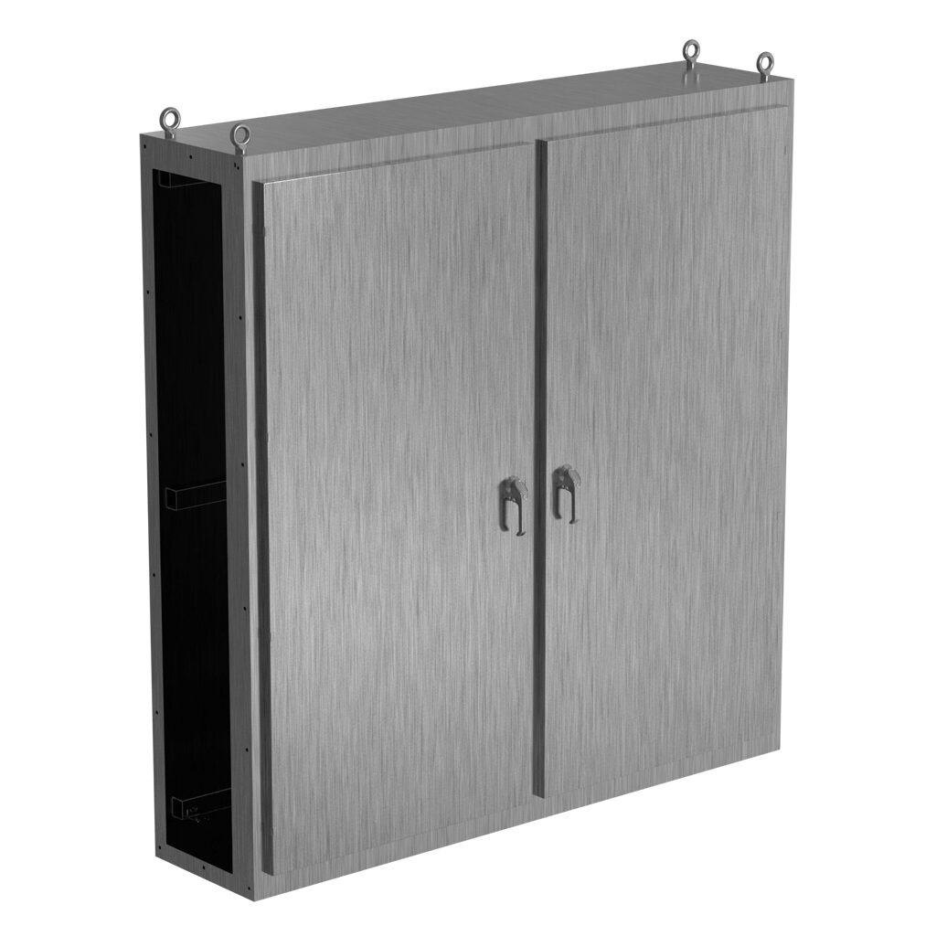 SCE-N80C7818SS - Saginaw NextGen series center enclosure bay, NEMA 3R/4/4X/12/13, 80 x 78 x 18in (HxWxD), freestanding, 304 stainless steel, #4 brush finish, 2-door, 3-point padlocking combo handle.