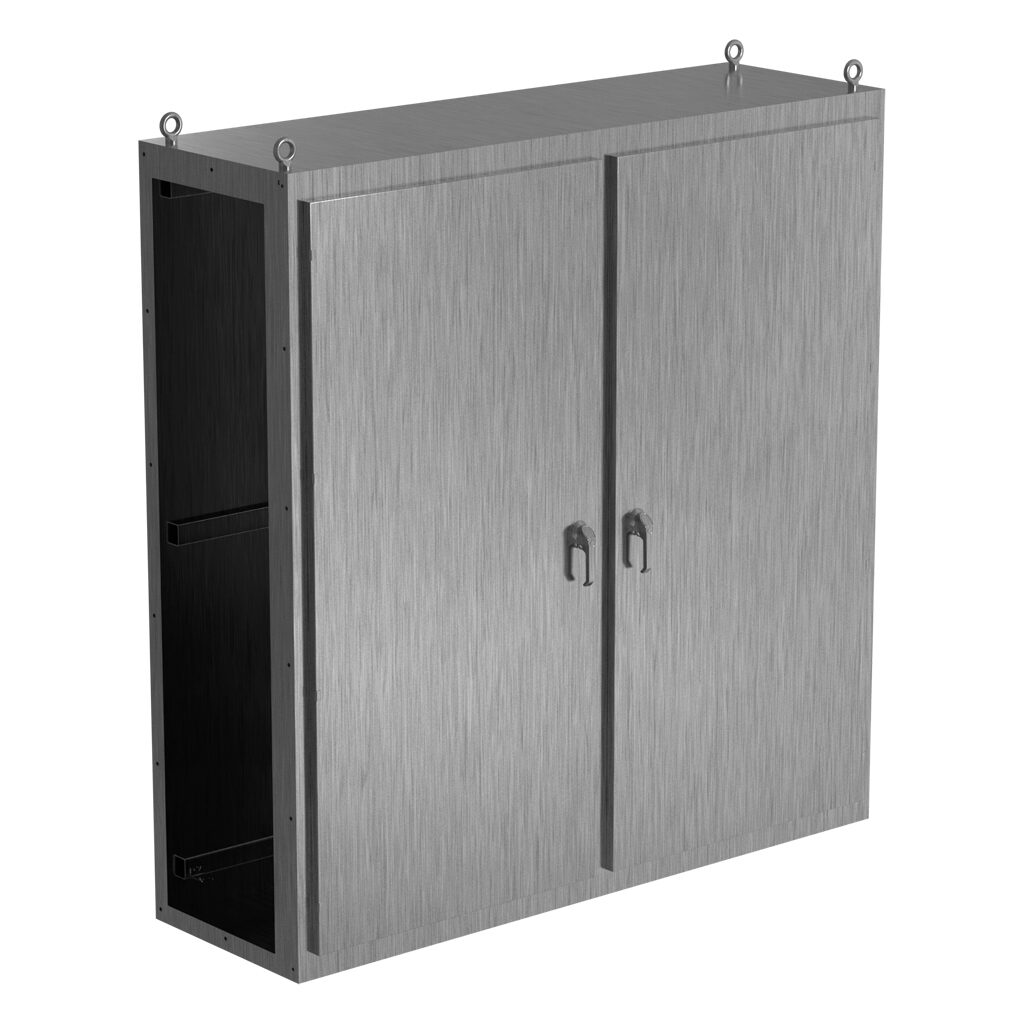 SCE-N80C7824SS6 - Saginaw NextGen series center enclosure bay, NEMA 3R/4/4X/12/13, 80 x 78 x 24in (HxWxD), freestanding, 316 stainless steel, #4 brush finish, 2-door, 3-point padlocking combo handle.