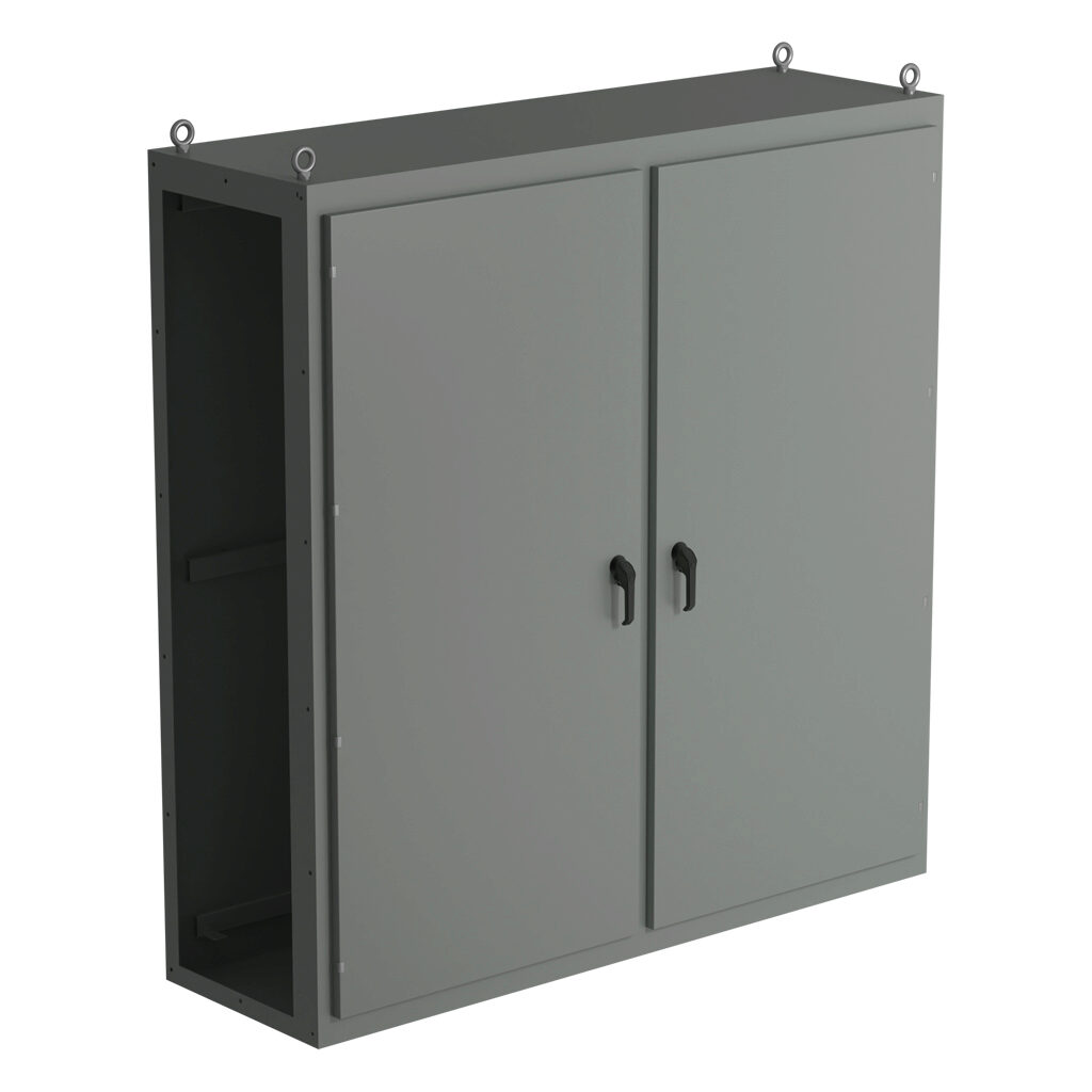 SCE-N80CU7824 - Saginaw NextGen series center enclosure bay, NEMA 3R/12/13, 80 x 78 x 24in (HxWxD), freestanding, carbon steel, ANSI 61 gray, polyester powder coat finish, overlapping double-door, 3-point padlocking combo handle.
