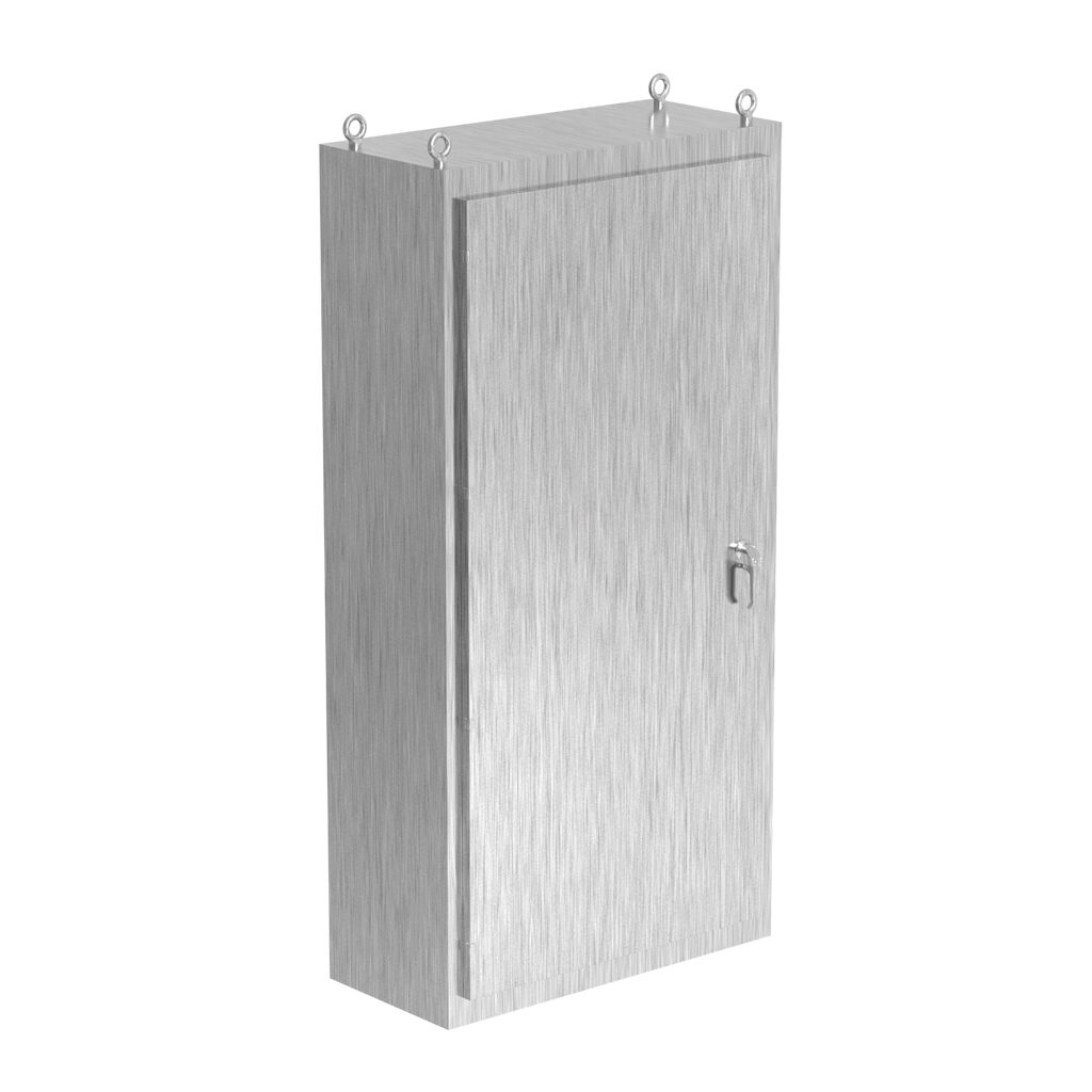 SCE-N80L4018SS6 - Saginaw NextGen series left enclosure bay, NEMA 3R/4/4X/12/13, 80 x 40 x 18in (HxWxD), freestanding, 316 stainless steel, #4 brush finish, single-door, 3-point padlocking combo handle.