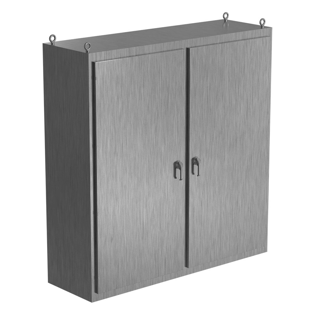 SCE-N80L7824SS - Saginaw NextGen series left enclosure bay, NEMA 3R/4/4X/12/13, 80 x 78 x 24in (HxWxD), freestanding, 304 stainless steel, #4 brush finish, 2-door, 3-point padlocking combo handle.