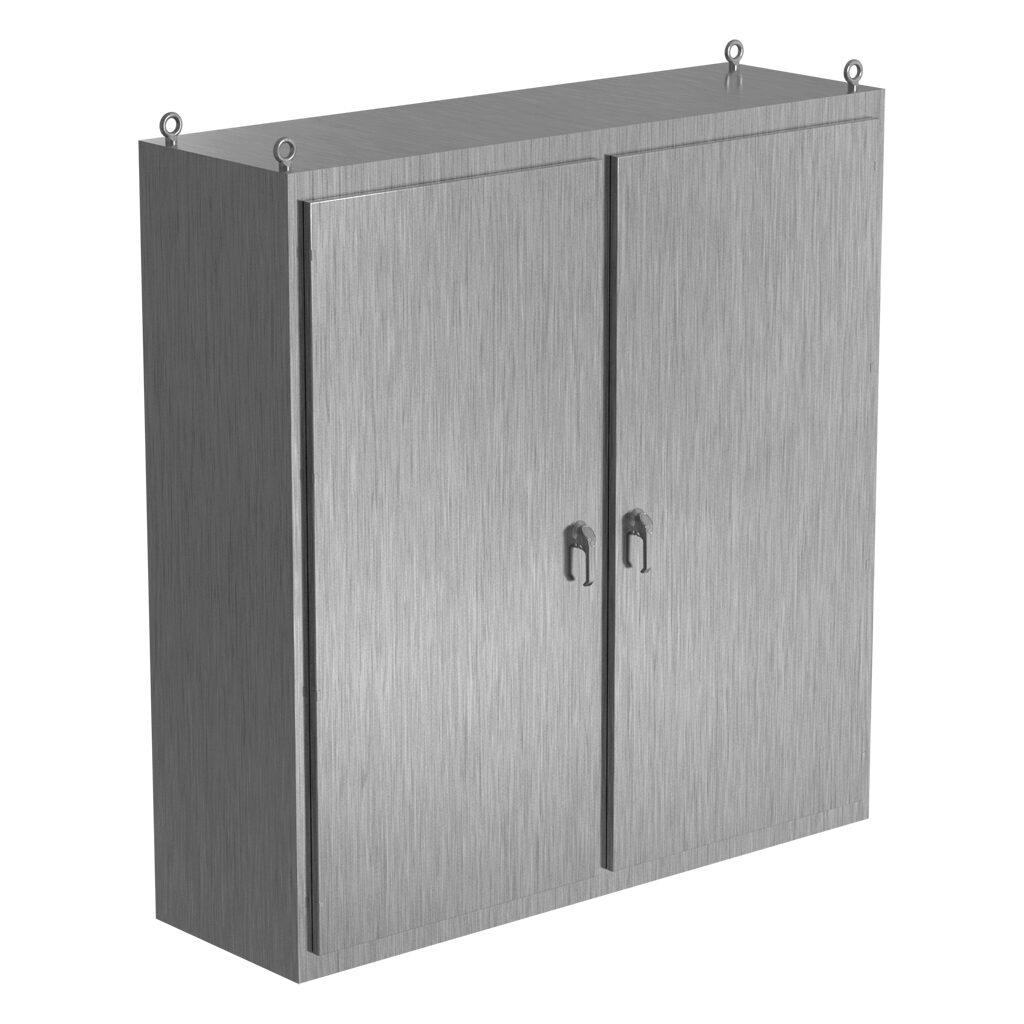 SCE-N80L7824SS6 - Saginaw NextGen series left enclosure bay, NEMA 3R/4/4X/12/13, 80 x 78 x 24in (HxWxD), freestanding, 316 stainless steel, #4 brush finish, 2-door, 3-point padlocking combo handle.