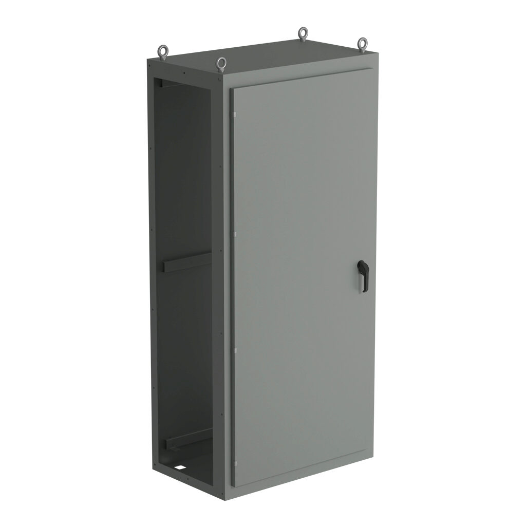 SCE-N86C4024 - Saginaw NextGen series center enclosure bay, NEMA 3R/4/12/13, 86 x 40 x 24in (HxWxD), freestanding, carbon steel, ANSI 61 gray, polyester powder coat finish, 2-door, 3-point padlocking combo handle.