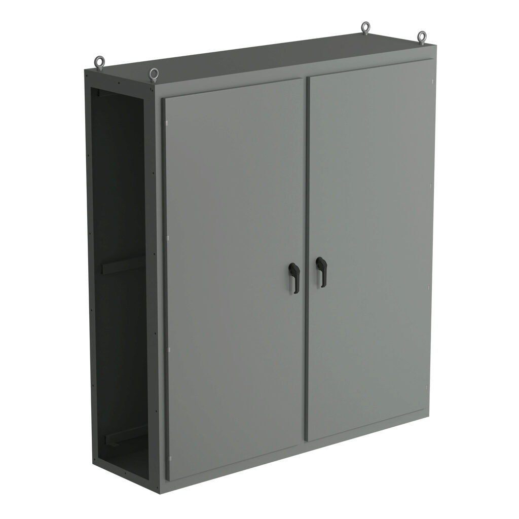 SCE-N86C7824 - Saginaw NextGen series center enclosure bay, NEMA 3R/4/12/13, 86 x 78 x 24in (HxWxD), freestanding, carbon steel, ANSI 61 gray, polyester powder coat finish, 2-door, 3-point padlocking combo handle.