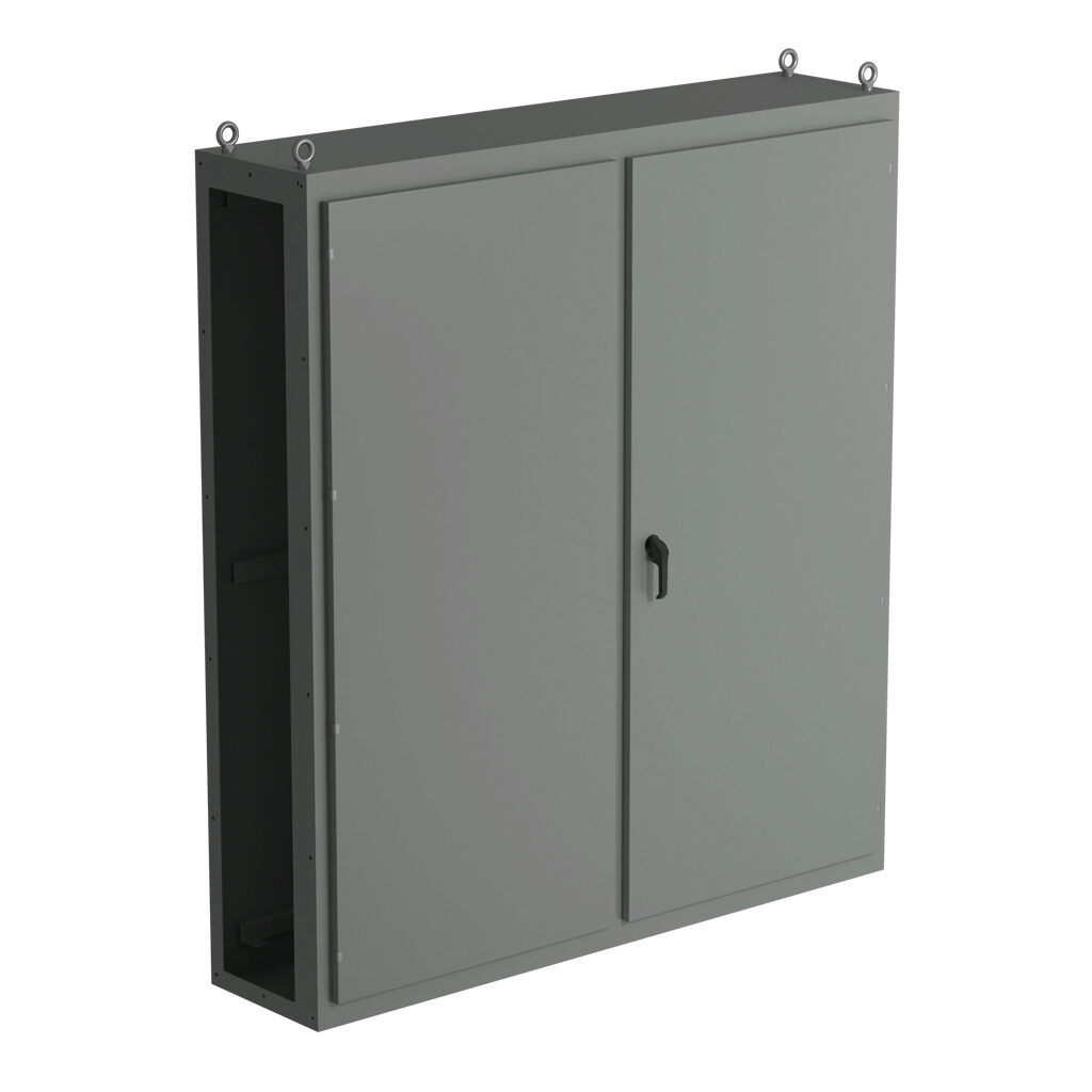 SCE-N86CU7818 - Saginaw NextGen series center enclosure bay, NEMA 3R/12/13, 86 x 78 x 18in (HxWxD), freestanding, carbon steel, ANSI 61 gray, polyester powder coat finish, overlapping double-door, 3-point padlocking combo handle.