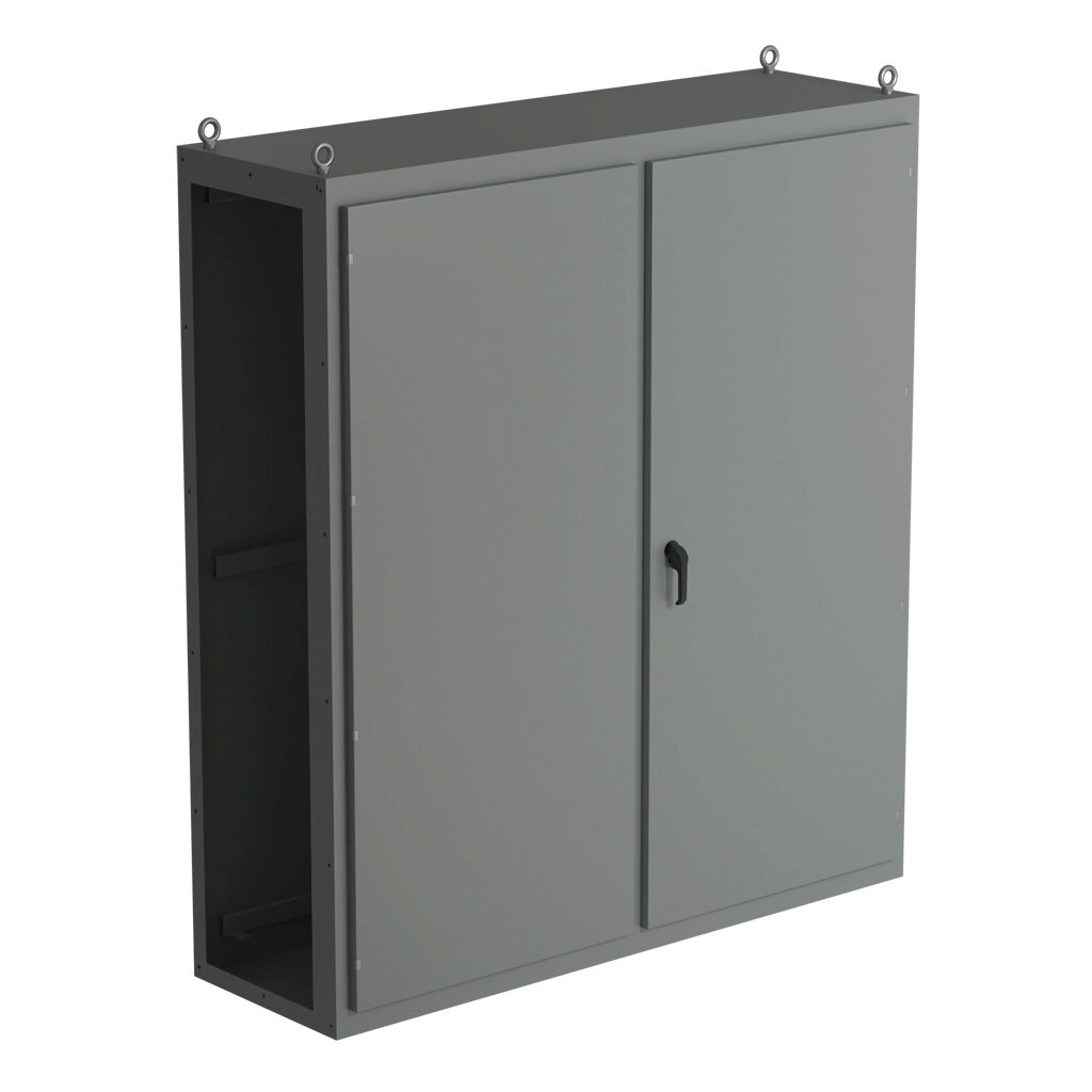 SCE-N86CU7824 - Saginaw NextGen series center enclosure bay, NEMA 3R/12/13, 86 x 78 x 24in (HxWxD), freestanding, carbon steel, ANSI 61 gray, polyester powder coat finish, overlapping double-door, 3-point padlocking combo handle.