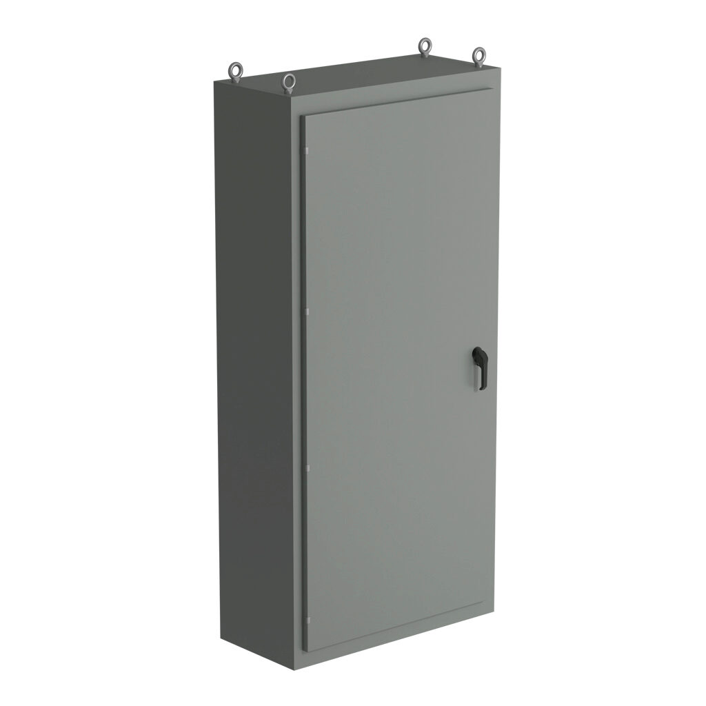 SCE-N86L4018 - Saginaw NextGen series left enclosure bay, NEMA 3R/4/12/13, 86 x 40 x 18in (HxWxD), freestanding, carbon steel, ANSI 61 gray, polyester powder coat finish, single-door, 3-point padlocking combo handle.