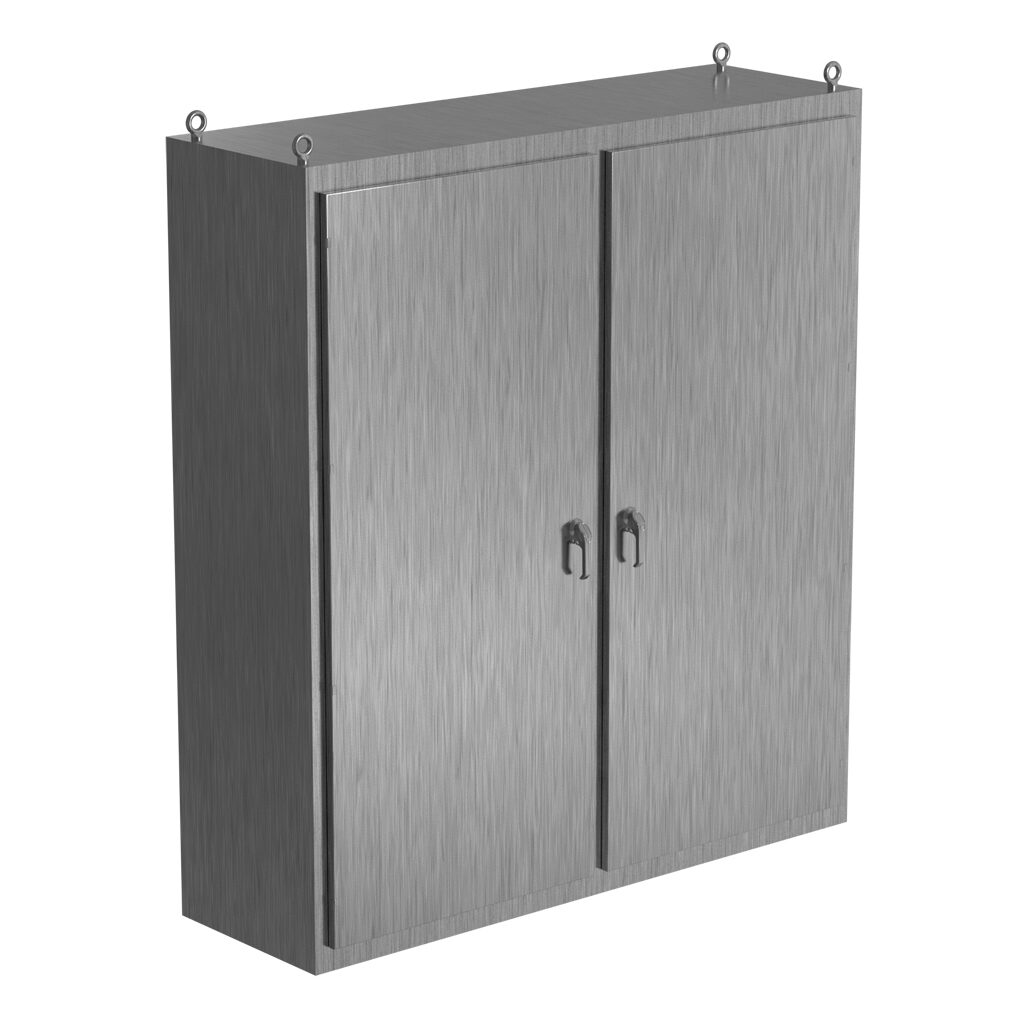 SCE-N86L7824SS6 - Saginaw NextGen series left enclosure bay, NEMA 3R/4/4X/12/13, 86 x 78 x 24in (HxWxD), freestanding, 316 stainless steel, #4 brush finish, 2-door, 3-point padlocking combo handle.