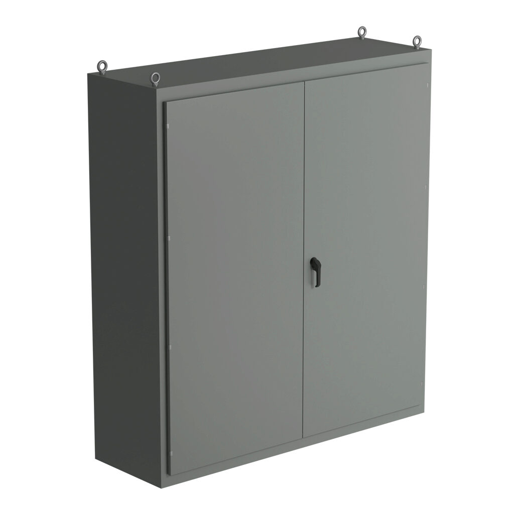SCE-N86LU7824 - Saginaw NextGen series left enclosure bay, NEMA 3R/12/13, 86 x 78 x 24in (HxWxD), freestanding, carbon steel, ANSI 61 gray, polyester powder coat finish, overlapping double-door, 3-point padlocking combo handle.