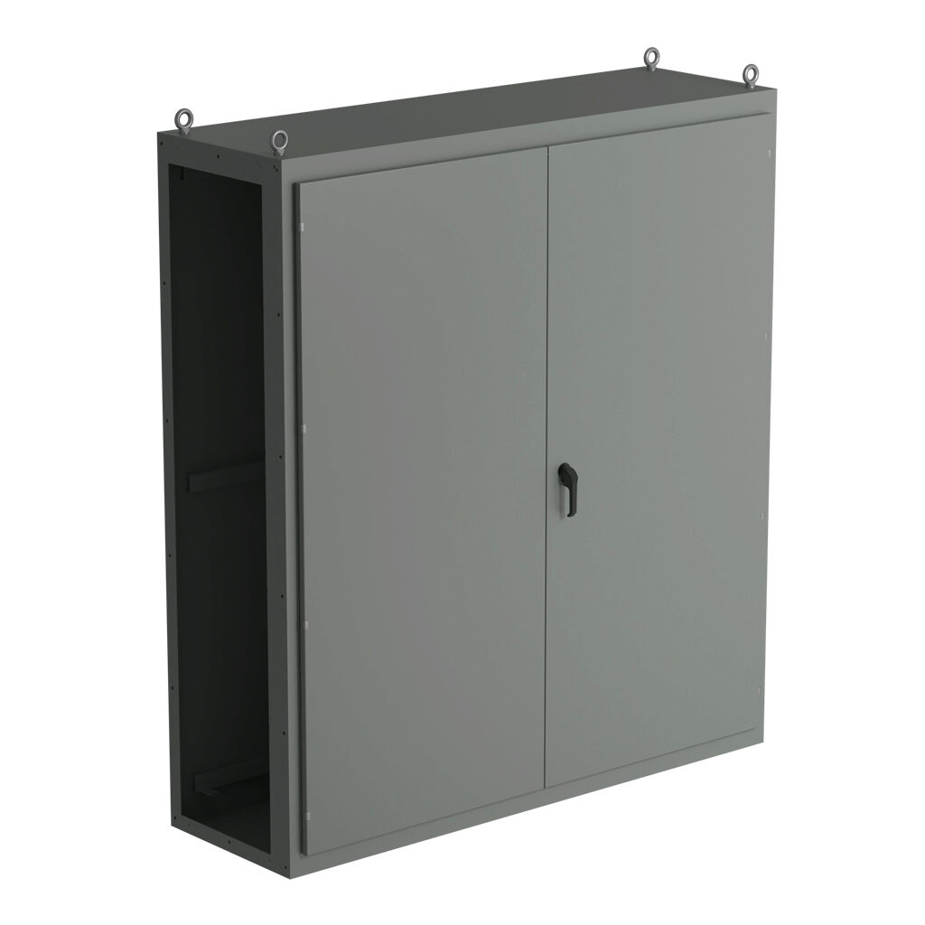SCE-N86RU7824 - Saginaw NextGen series right enclosure bay, NEMA 3R/12/13, 86 x 78 x 24in (HxWxD), freestanding, carbon steel, ANSI 61 gray, polyester powder coat finish, overlapping double-door, 3-point padlocking combo handle.