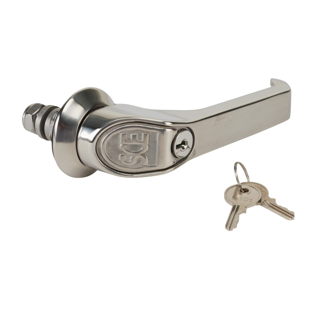 SCE-PKH5SS - Saginaw latch handle, replacement, 5in, keylocking/padlocking, 1/4-turn, stainless steel. For use with Saginaw enclosures with 3-point door hardware. (2) SCE-KC101 keys included. Requires SCE-ARK36 or SCE-103370 door rod kit or SCE-3P...