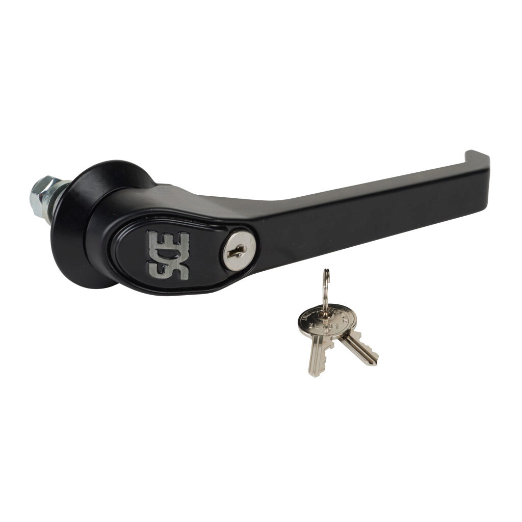SCE-PKH7 - Saginaw latch handle, replacement, 7in, keylocking/padlocking, 1/4-turn, die-cast zinc, black matte finish. For use with Saginaw enclosures with 3-point door hardware. (2) SCE-KC101 keys included. Requires SCE-ARK36 door rod kit or SCE-...