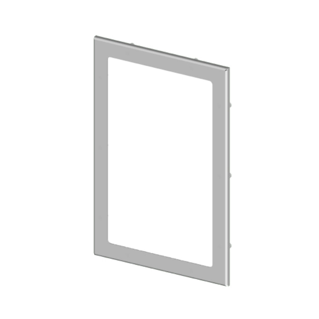 SCE-PWK138NF - Saginaw enclosure window, 13.25 x 8.25in window, UV-resistant polycarbonate, carbon steel, ANSI 61 gray, powder coat finish, oil-resistant gasket. For use with NEMA 4 enclosures. Mounting hardware included.