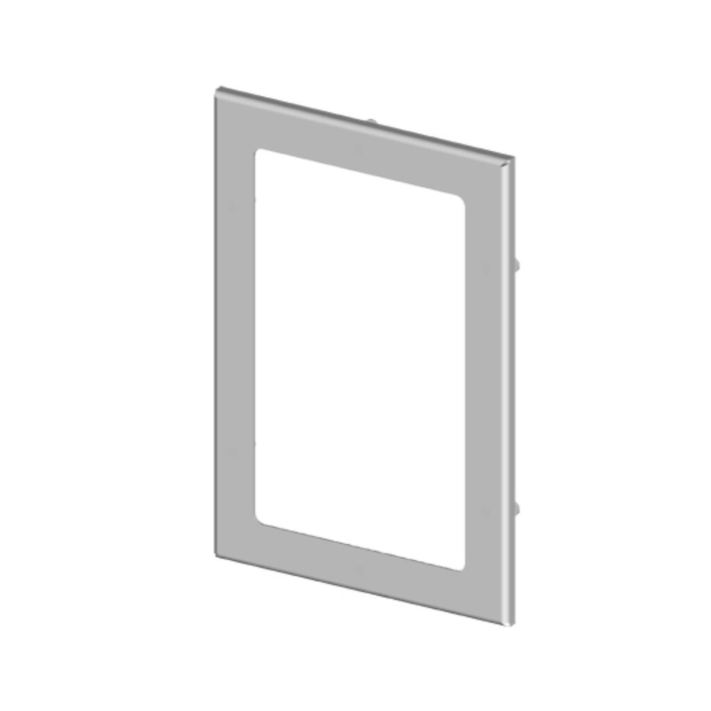 SCE-PWK95NF - Saginaw enclosure window, 9.25 x 5.75in window, UV-resistant polycarbonate, carbon steel, ANSI 61 gray, powder coat finish, oil-resistant gasket. For use with NEMA 4 enclosures. Mounting hardware included.
