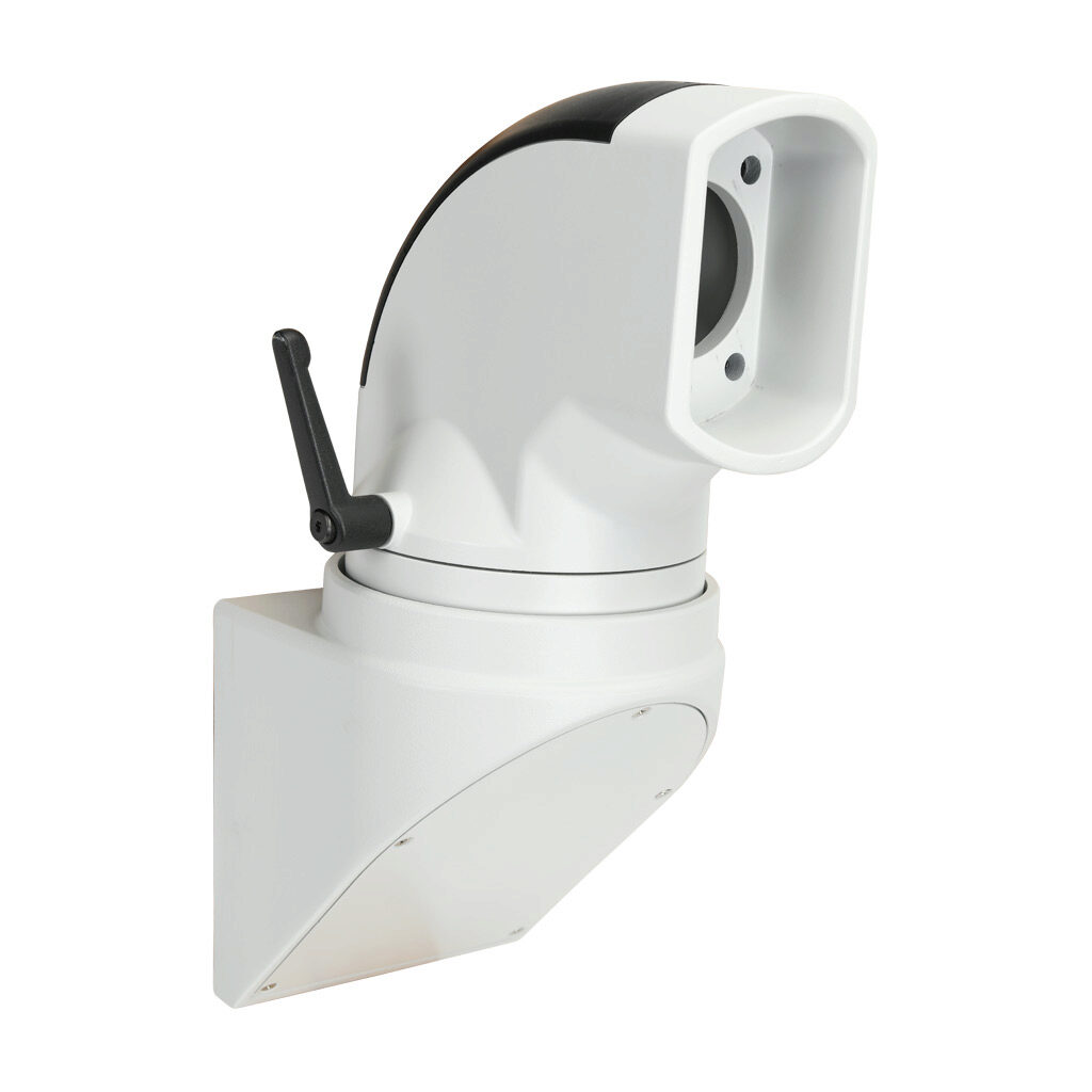 SCE-SAH230WH - Saginaw suspension arm fitting, wall-mount base, 230 degrees movement range, aluminum, RAL 7035 light gray, powder coat finish. For use with 5 x 3in suspension arm profile.