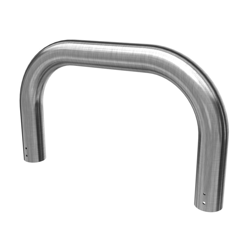 SCE-SAS20J - Saginaw suspension arm profile, round U-bend, 2.38in OD, 19.69in offset, 304 stainless steel, #4 brush finish.