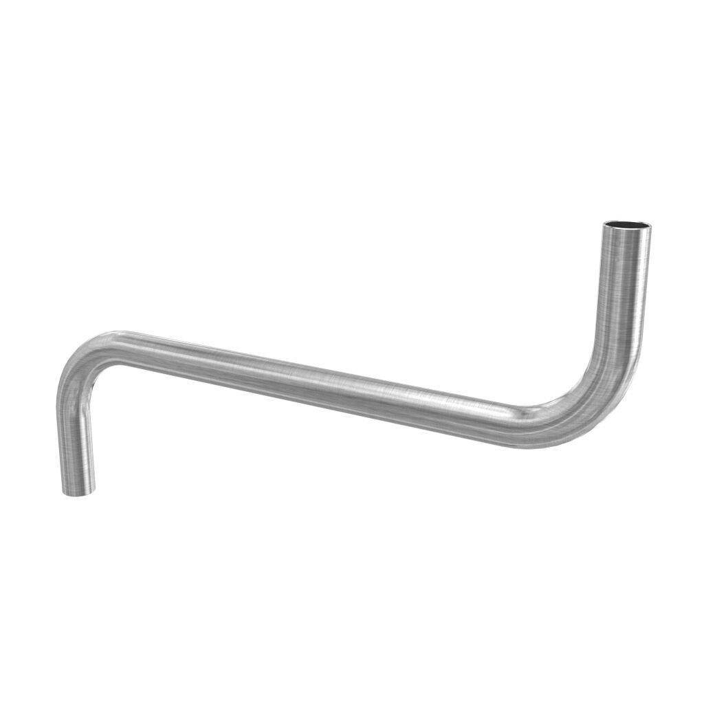 SCE-SAS39S - Saginaw suspension arm profile, round J-bend, 2.38in OD, 39.37 x 23.62in offset, 304 stainless steel, #4 brush finish.