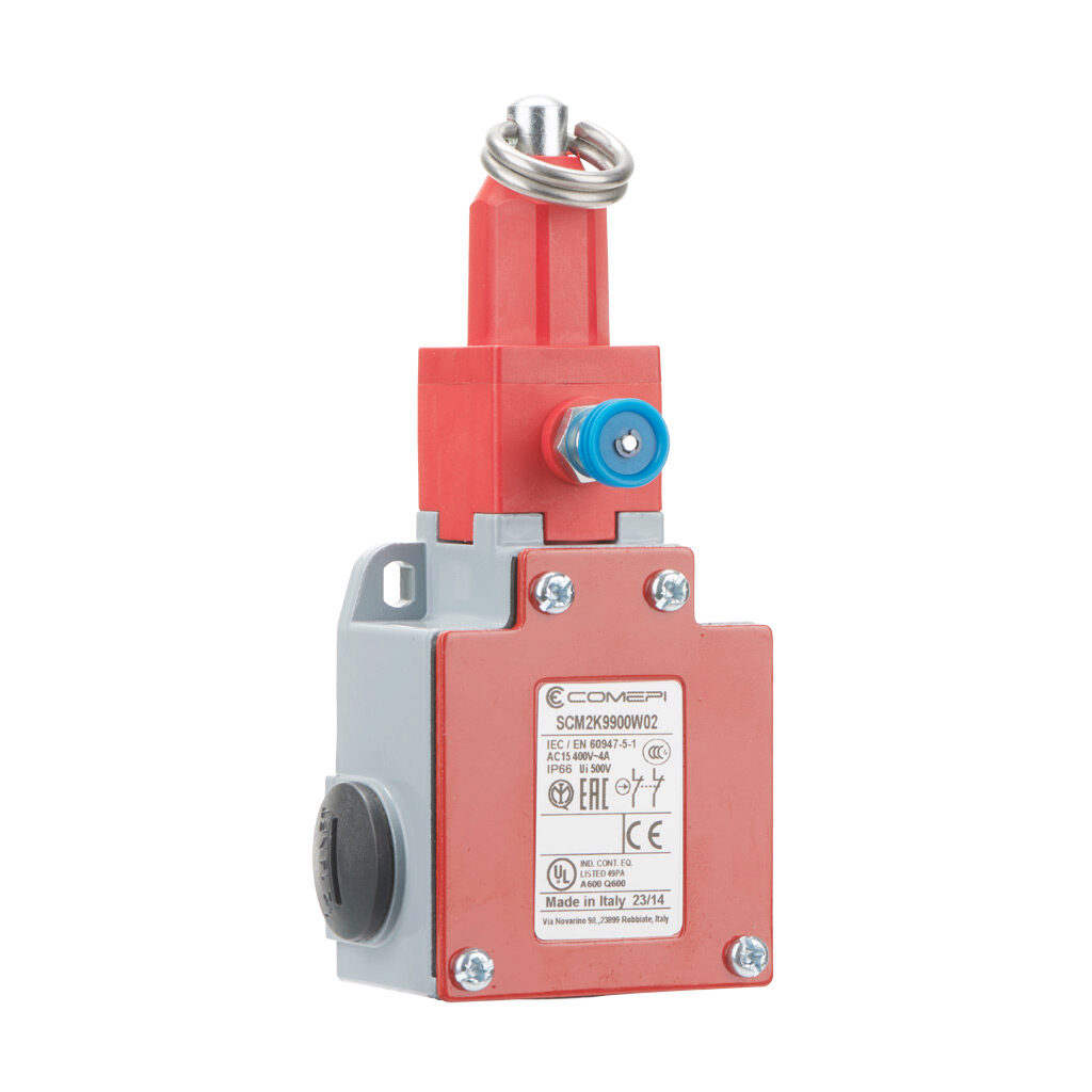 SCM2K9900W02 - Comepi safety switch, cable-pull interlock, with reset, 25m maximum pull cable length, (2) N.C. safety output(s), die-cast aluminum body, thermoplastic head, (3) 1/2in NPT cable entries.