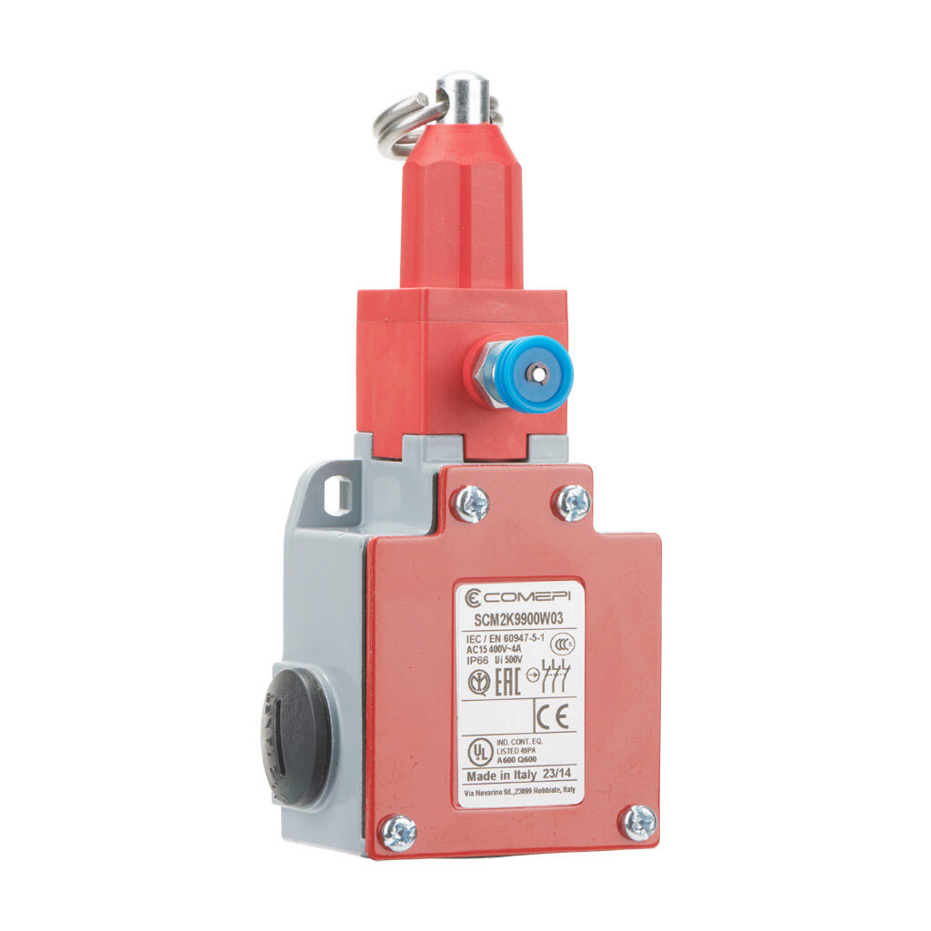 SCM2K9900W03 - Comepi safety switch, cable-pull interlock, with reset, 25m maximum pull cable length, (3) N.C. safety output(s), die-cast aluminum body, thermoplastic head, (3) 1/2in NPT cable entries.