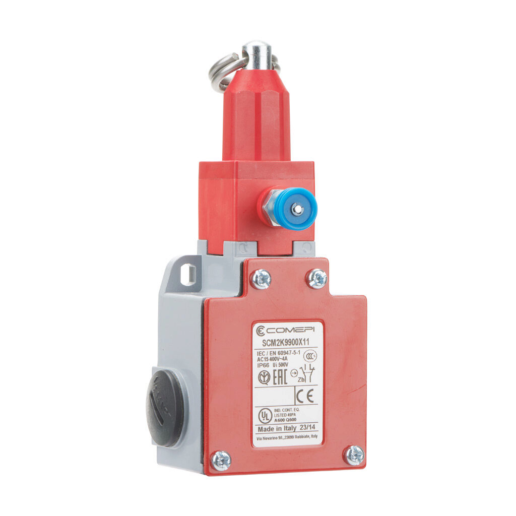 SCM2K9900X11 - Comepi safety switch, cable-pull interlock, with reset, 25m maximum pull cable length, (1) N.C. safety output(s), (1) N.O. monitoring output(s), die-cast aluminum body, thermoplastic head, (3) 1/2in NPT cable entries.