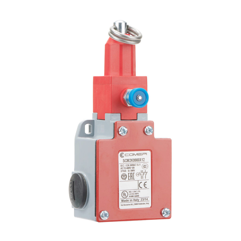 SCM2K9900X12 - Comepi safety switch, cable-pull interlock, with reset, 25m maximum pull cable length, (2) N.C. safety output(s), (1) N.O. monitoring output(s), die-cast aluminum body, thermoplastic head, (3) 1/2in NPT cable entries.