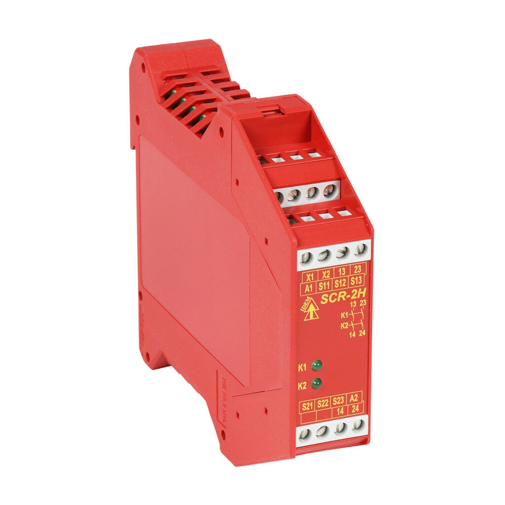 SCR2H-180030 - IDEM safety relay, two-hand control, 2-channel, 24 VAC/VDC, (2) N.O. safety output(s), fixed screw terminals.