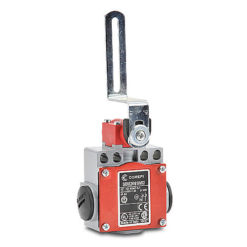 SDM2K61W02 - Comepi safety switch, lever hinge interlock, slow action, (2) N.C. safety output(s), die-cast aluminum body, plastic head, (3) 1/2in NPT cable entries.