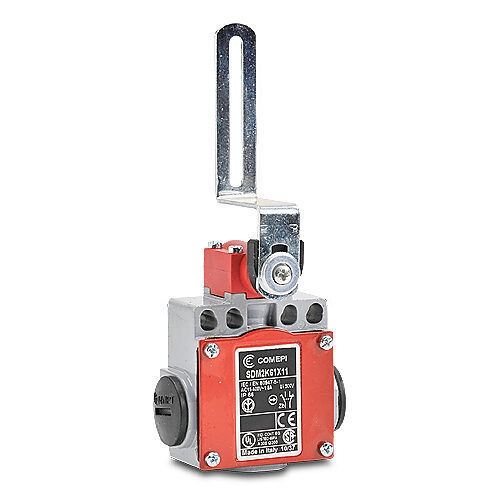 SDM2K61X11 - Comepi safety switch, lever hinge interlock, slow action break before make, (1) N.C. safety output(s), die-cast aluminum body, plastic head, (3) 1/2in NPT cable entries.