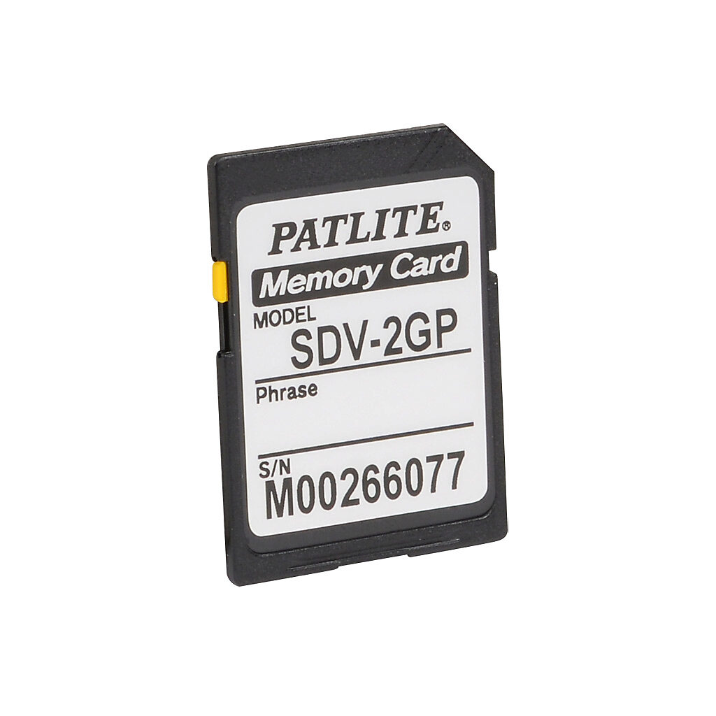SDV-2GP - Patlite memory card, 2 GB SD. For use with BD and BSV series audible alarms, EHS series audible signal horns and LKEH series signal towers.