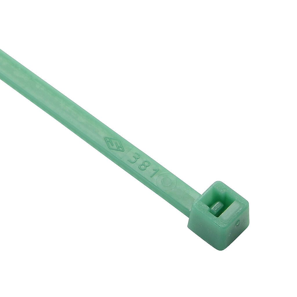 SEL.12.202 - SapiSelco Selfit series standard cable tie, general purpose, nylon 6.6, 3.94in length, 0.1in width, 17lb tensile strength, 0.94in maximum bundle diameter, green. Package of 100.