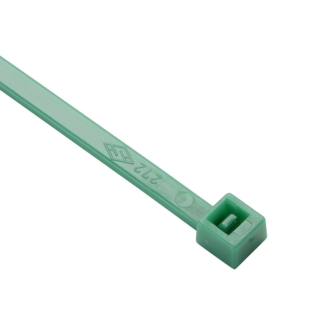 SEL.12.210 - SapiSelco Selfit series standard cable tie, general purpose, nylon 6.6, 5.51in length, 0.14in width, 33lb tensile strength, 1.42in maximum bundle diameter, green. Package of 100.