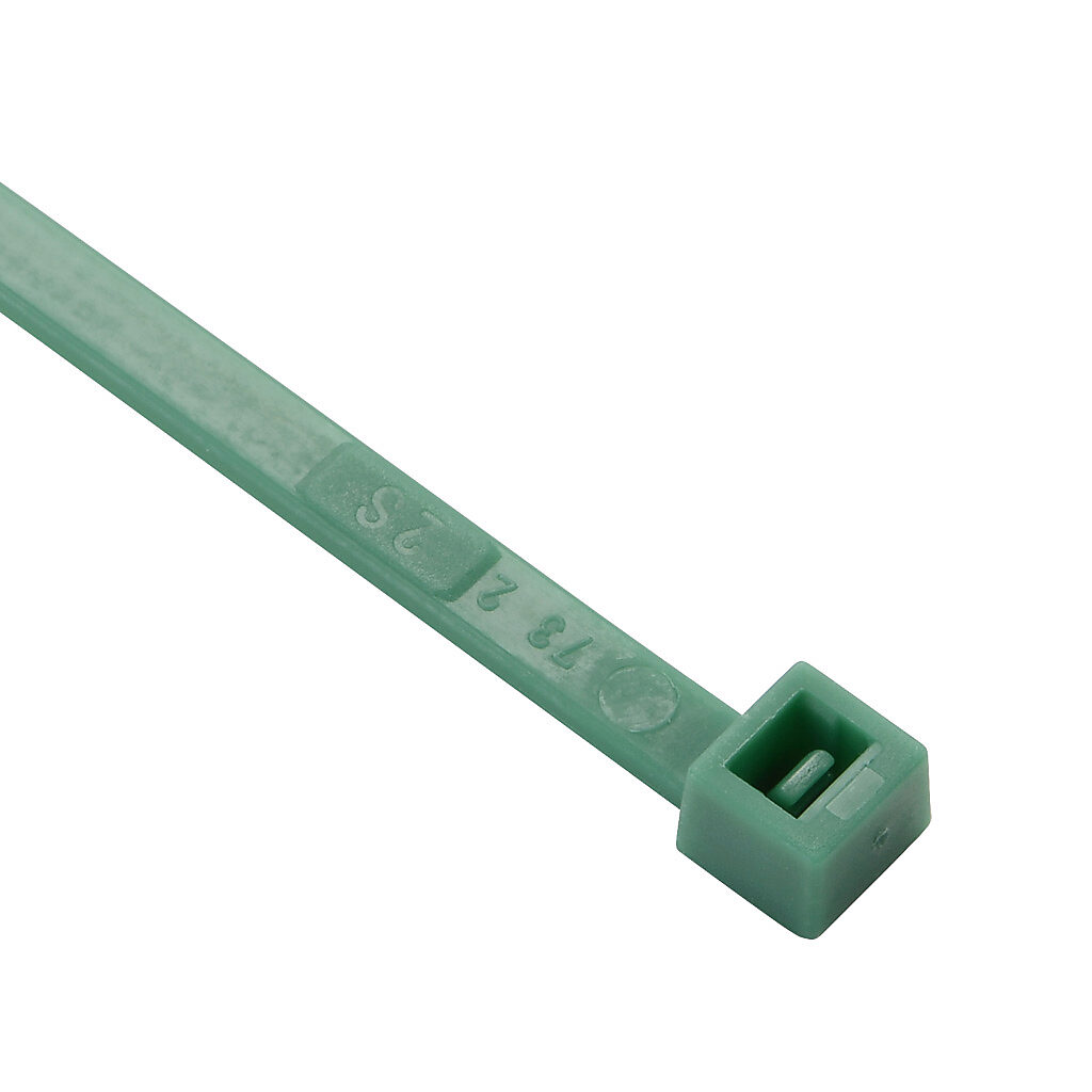 SEL.12.223 - SapiSelco Selfit series standard cable tie, general purpose, nylon 6.6, 7.87in length, 0.18in width, 48lb tensile strength, 2.01in maximum bundle diameter, green. Package of 100.
