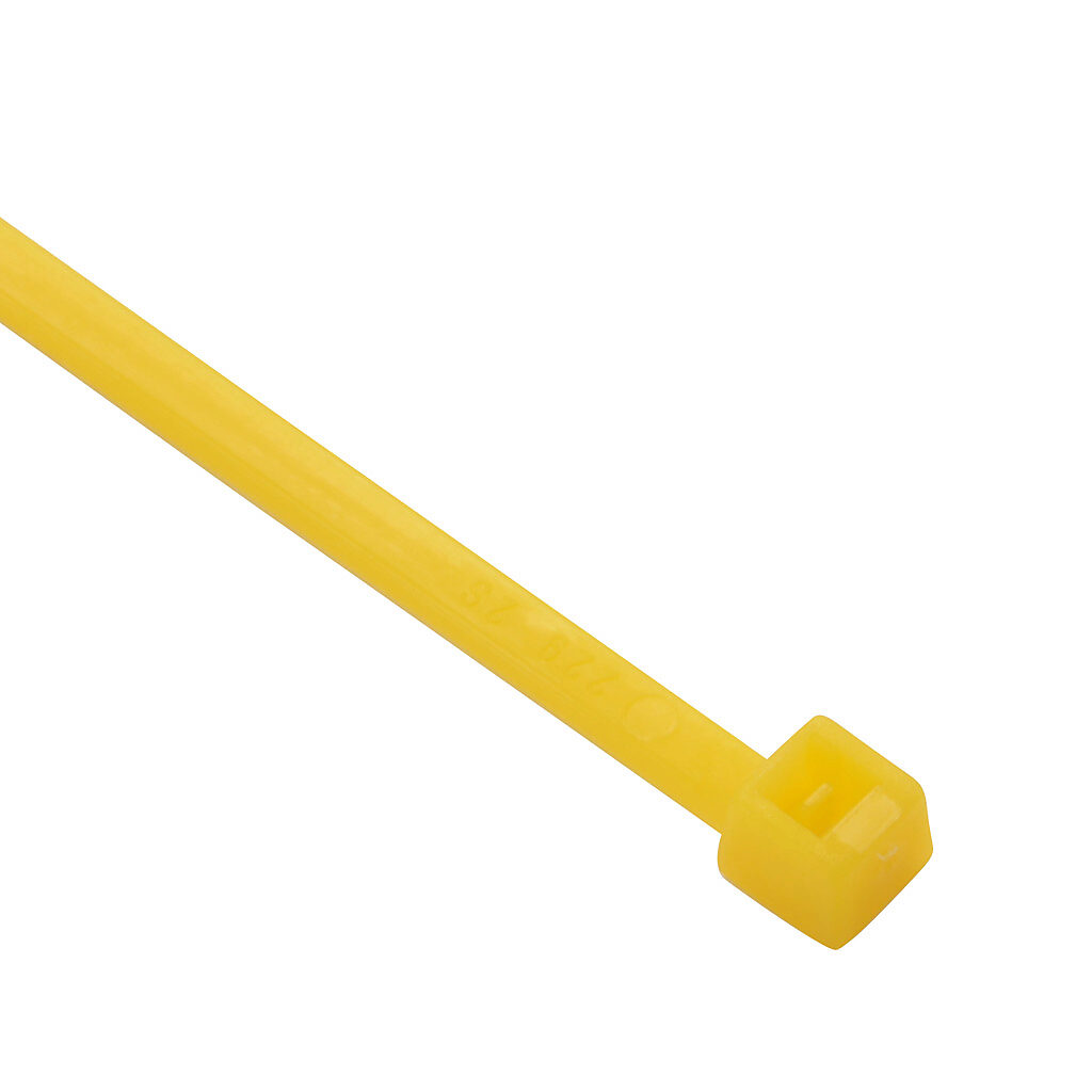 SEL.14.202 - SapiSelco Selfit series standard cable tie, general purpose, nylon 6.6, 3.94in length, 0.1in width, 17lb tensile strength, 0.94in maximum bundle diameter, yellow. Package of 100.