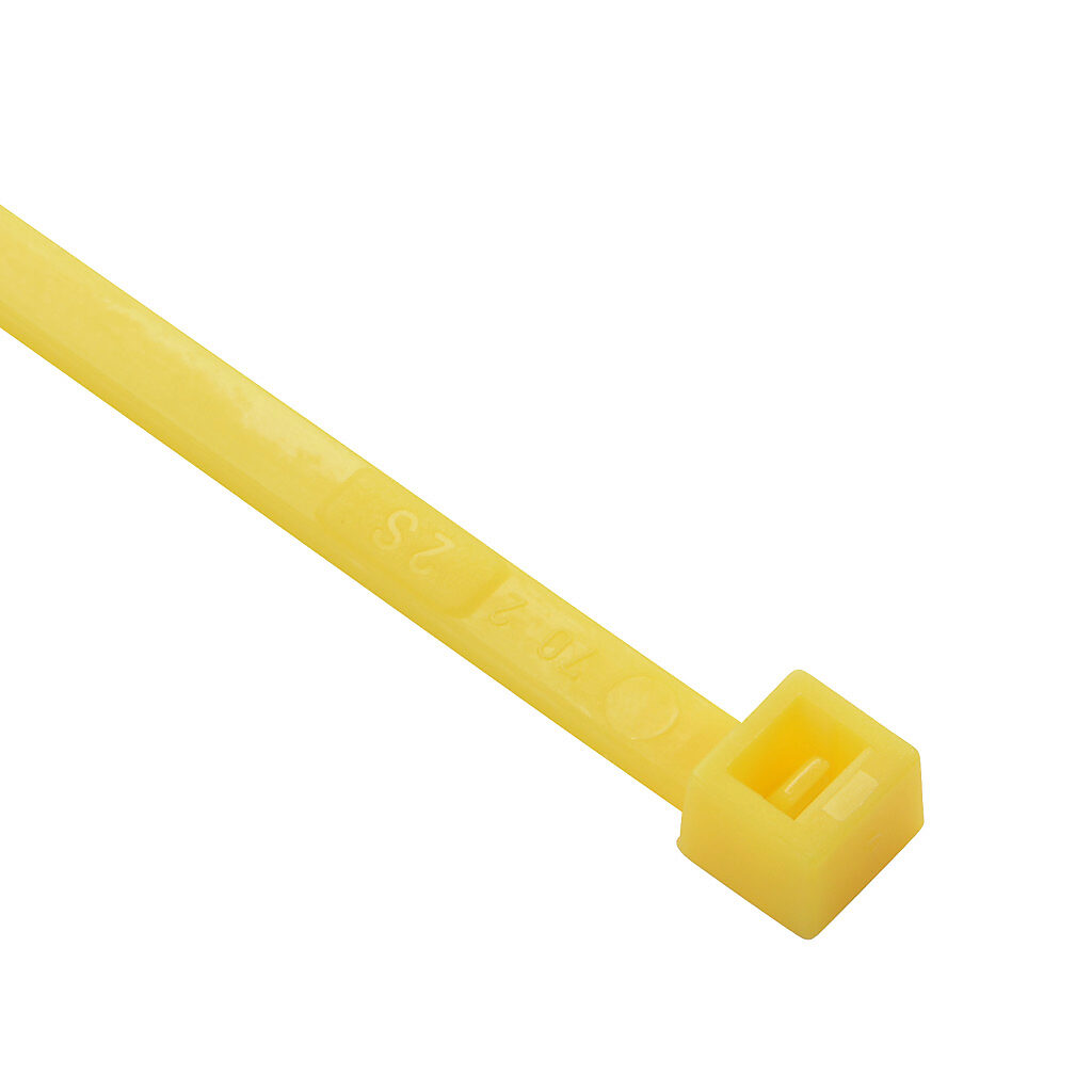 SEL.14.223 - SapiSelco Selfit series standard cable tie, general purpose, nylon 6.6, 7.87in length, 0.18in width, 48lb tensile strength, 2.01in maximum bundle diameter, yellow. Package of 100.