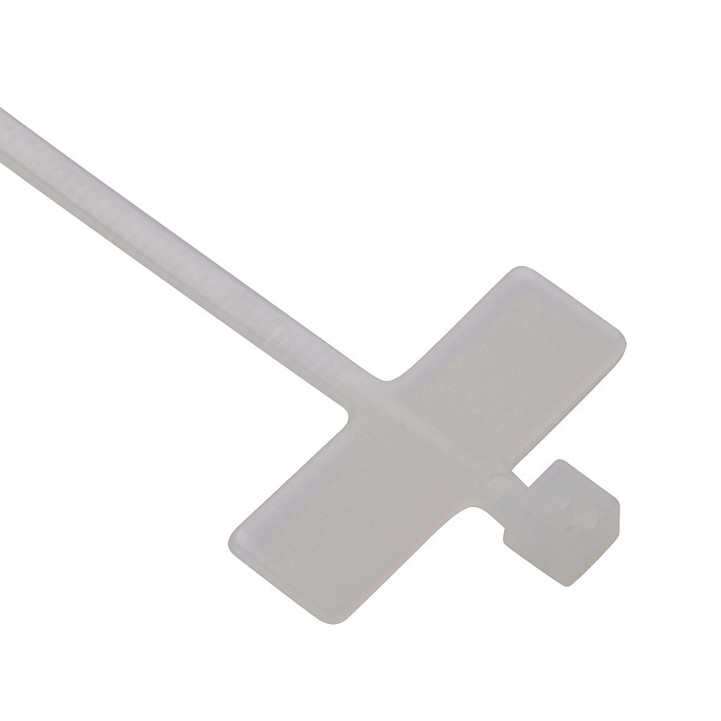 SEL.2.202T - SapiSelco identification cable tie, general purpose, nylon 6.6, 3.94in length, 0.1in width, 19lb tensile strength, 0.98in maximum bundle diameter, natural, (1) 0.31 x 0.98in bottom mounted transversal ID tag. Package of 100.
