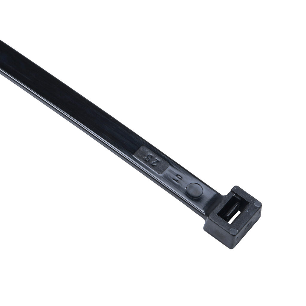 SEL.3.155 - SapiSelco Selfit series standard cable tie, general purpose, nylon 6.6, 48.03in length, 0.35in width, 149lb tensile strength, 14.76in maximum bundle diameter, black. Package of 100.