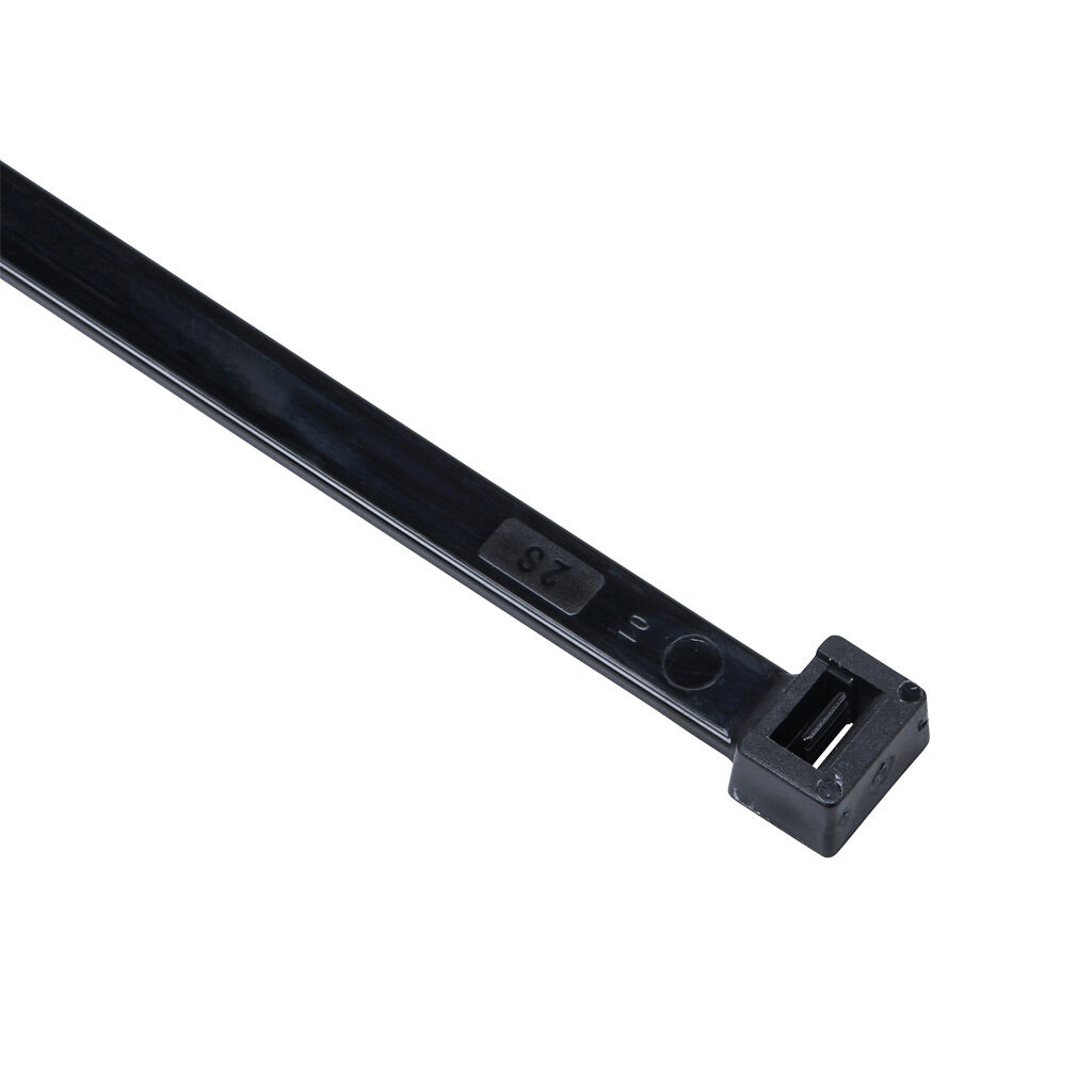SEL.3.156 - SapiSelco Selfit series standard cable tie, general purpose, nylon 6.6, 52.36in length, 0.35in width, 149lb tensile strength, 16.1in maximum bundle diameter, black. Package of 100.