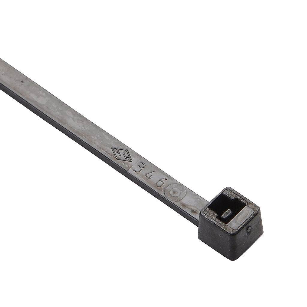 SEL.3.202 - SapiSelco Selfit series standard cable tie, general purpose, nylon 6.6, 3.94in length, 0.1in width, 17lb tensile strength, 0.94in maximum bundle diameter, black. Package of 100.