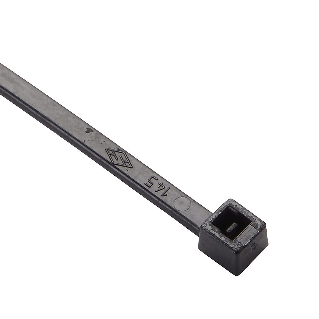 SEL.3.205 - SapiSelco Selfit series standard cable tie, general purpose, nylon 6.6, 7.87in length, 0.1in width, 17lb tensile strength, 2.17in maximum bundle diameter, black. Package of 100.