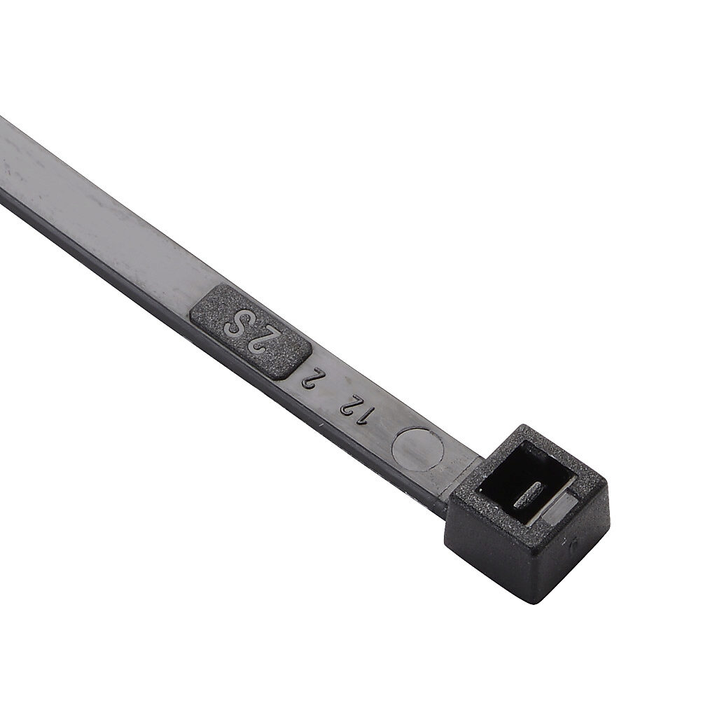 SEL.3.221 - SapiSelco Selfit series standard cable tie, general purpose, nylon 6.6, 6.3in length, 0.18in width, 48lb tensile strength, 1.5in maximum bundle diameter, black. Package of 100.