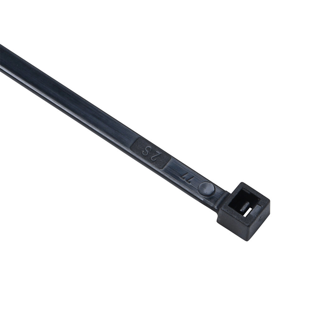 SEL.3.224 - SapiSelco Selfit series standard cable tie, general purpose, nylon 6.6, 9.84in length, 0.18in width, 48lb tensile strength, 2.68in maximum bundle diameter, black. Package of 100.