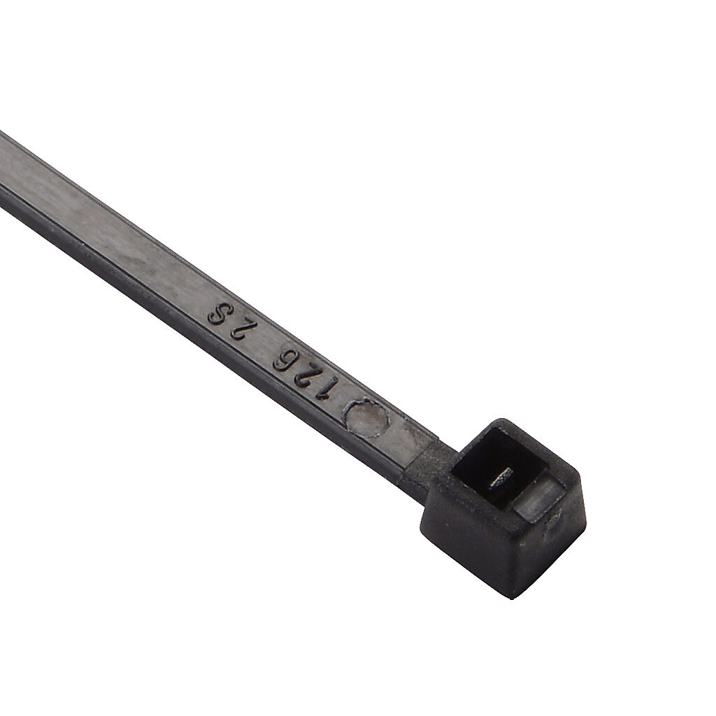 SEL.3.302 - SapiSelco Selfit series standard cable tie, general purpose, nylon 6.6, 3.94in length, 0.1in width, 17lb tensile strength, 0.94in maximum bundle diameter, black. Package of 1000.