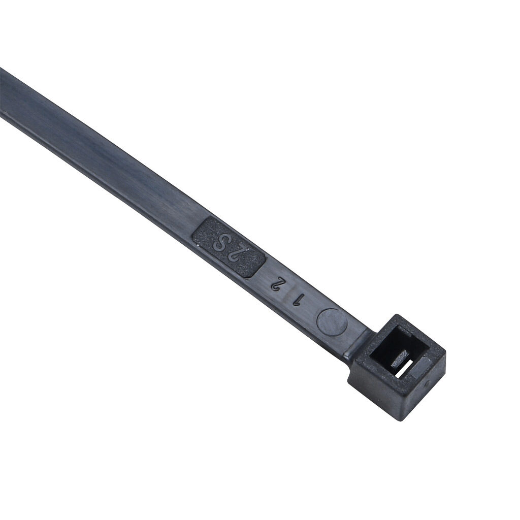 SEL.3.321 - SapiSelco Selfit series standard cable tie, general purpose, nylon 6.6, 6.3in length, 0.18in width, 48lb tensile strength, 1.5in maximum bundle diameter, black. Package of 1000.