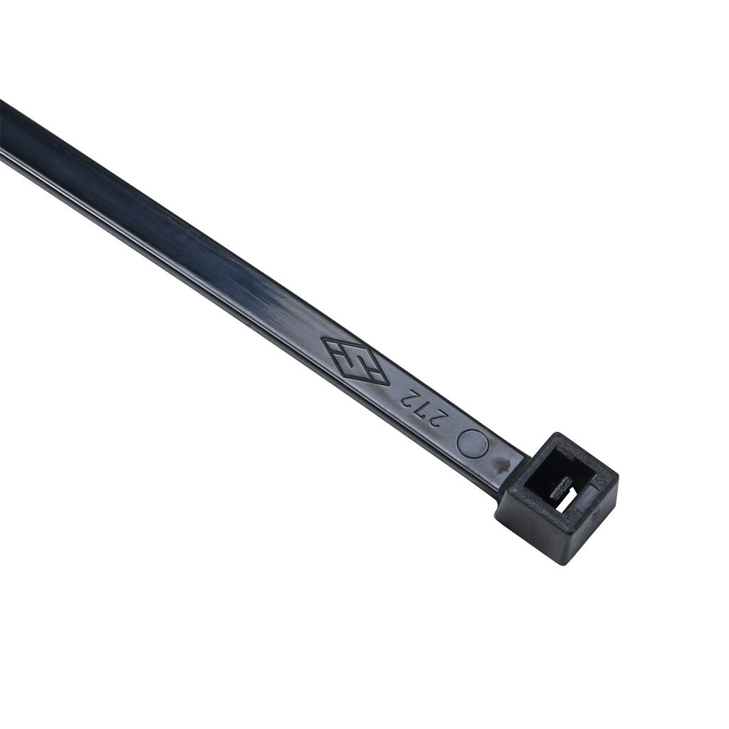 SEL.3.322 - SapiSelco Selfit series standard cable tie, general purpose, nylon 6.6, 7.09in length, 0.18in width, 48lb tensile strength, 1.77in maximum bundle diameter, black. Package of 1000.
