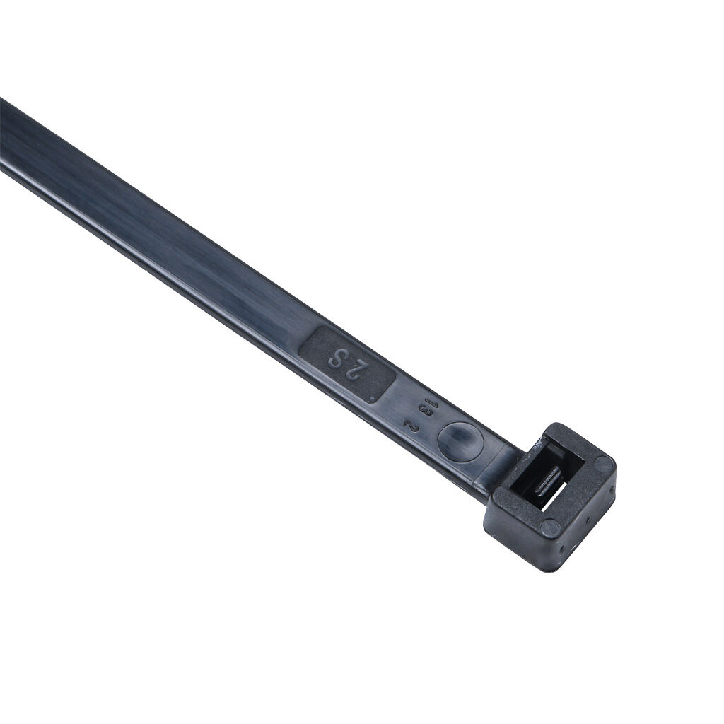 SEL.3.431 - SapiSelco Selfit series standard cable tie, general purpose, nylon 6.6, 9.45in length, 0.3in width, 101lb tensile strength, 2.44in maximum bundle diameter, black. Package of 100.