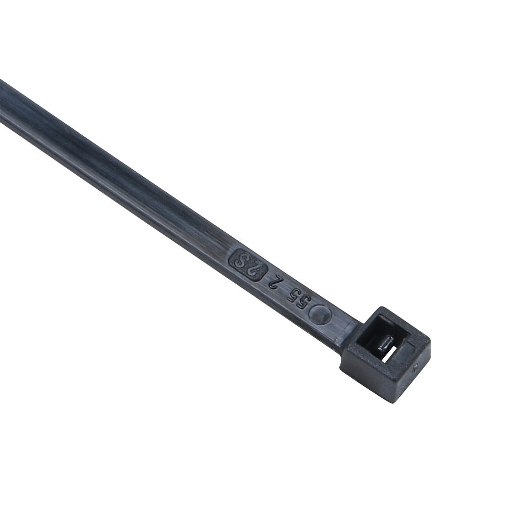 SEL.9.210 - SapiSelco Selfit series standard cable tie, heat stabilized, nylon 6.6, 5.51in length, 0.14in width, 33lb tensile strength, 1.42in maximum bundle diameter, black. Package of 100.