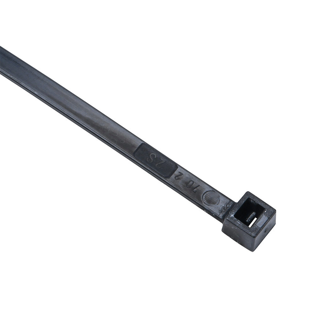 SEL.9.223 - SapiSelco Selfit series standard cable tie, heat stabilized, nylon 6.6, 7.87in length, 0.18in width, 48lb tensile strength, 2.01in maximum bundle diameter, black. Package of 100.