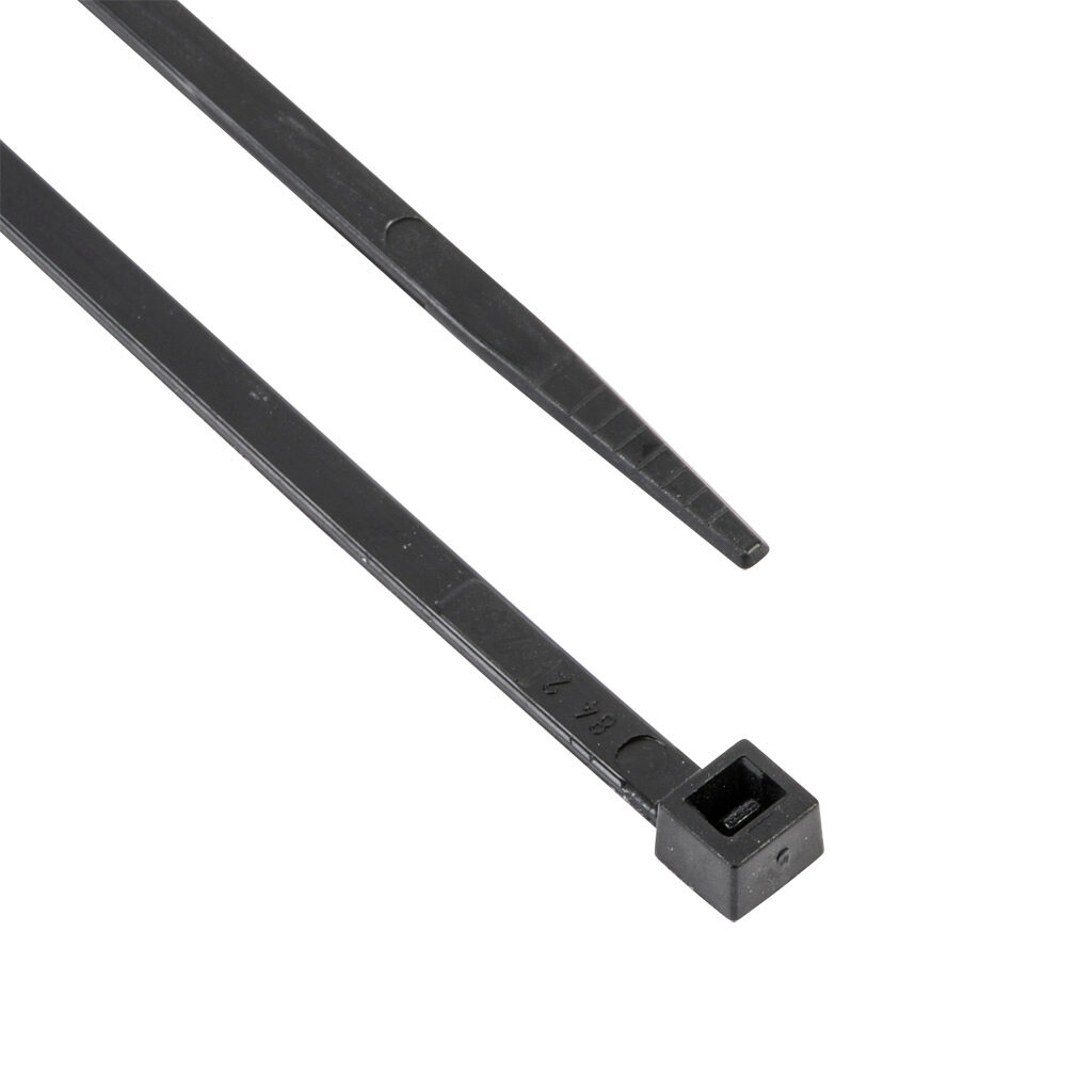 SEL.ICE.223R - SapiSelco Selfit series standard cable tie, low temperature UV resistant, nylon 6.6, 7.87in length, 0.18in width, 48lb tensile strength, 2in maximum bundle diameter, black. Package of 100.