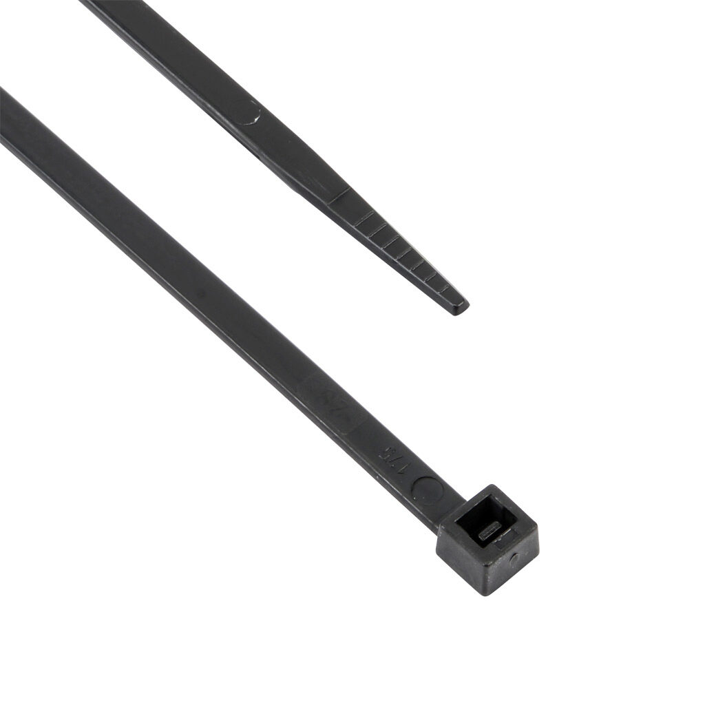 SEL.ICE.425R - SapiSelco Selfit series standard cable tie, low temperature UV resistant, nylon 6.6, 11.02in length, 0.18in width, 48lb tensile strength, 2.99in maximum bundle diameter, black. Package of 100.