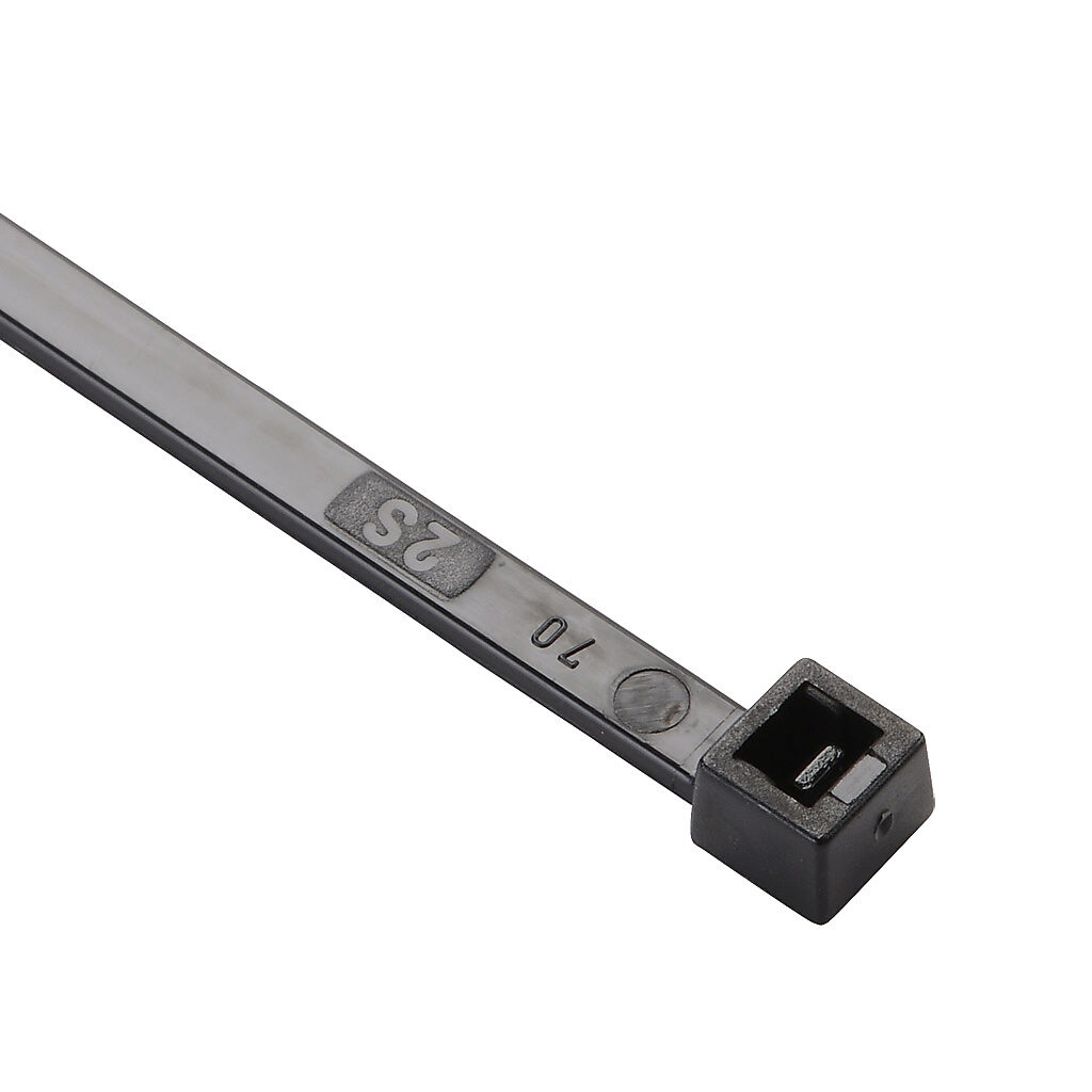 SEL.UVV2.223 - SapiSelco Selfit series standard cable tie, UV resistant, nylon 6.6, 7.87in length, 0.18in width, 48lb tensile strength, 2.01in maximum bundle diameter, black. Package of 100.